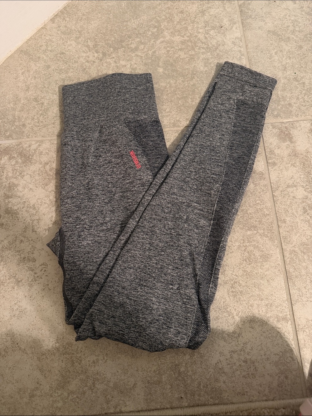 Gymshark Heather Gray Leggings with Subtle Pink Logo